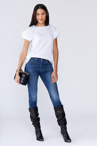 organic cotton flutter sleeve tee in white