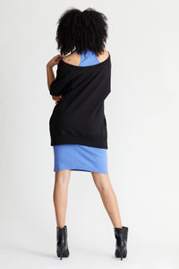 organic cotton Lana Tunic in Black organic Pima cotton rib knit dress in blue 