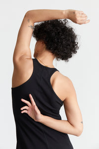 Black Organic Pima Cotton Rib Knit Racerback Dress