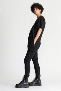organic Pima cotton legging in black and organic cotton sweatshirt tunic in black